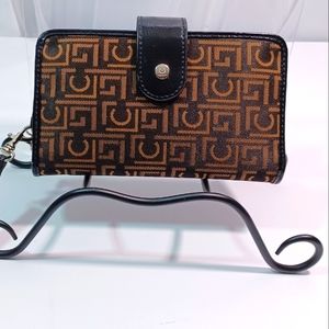 LIZ CLAIBORNE WALLET WRISTLET, BLACK/BROWN